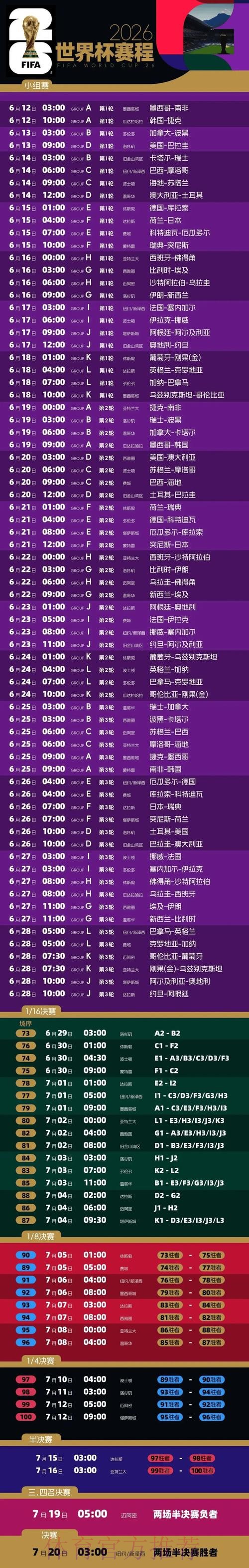 2026世界杯完整赛程最新全程直播免费观看